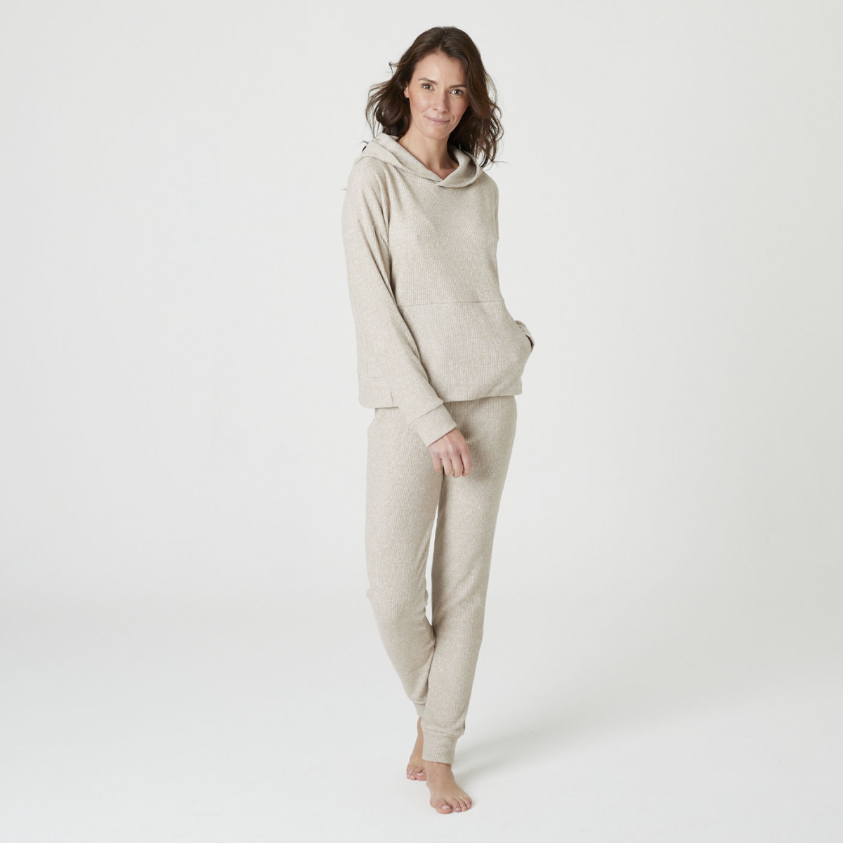 Pyjama long a côtes avec capuche fabrication française- Femme | Kindy