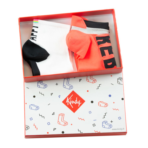 Coffret de 2 paires femme blanc et corail