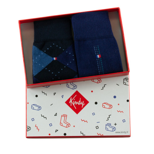 Coffret de 2 paires de mi chaussettes homme en coton made in France coloris bleu