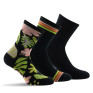 Lot de 3 paires de mi- chaussettes fantaisies fleurs, rayures et effet de maille.