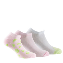 Lot de 3 paires d'invisible motif citrons, rayures, unie coloris rose et vert.