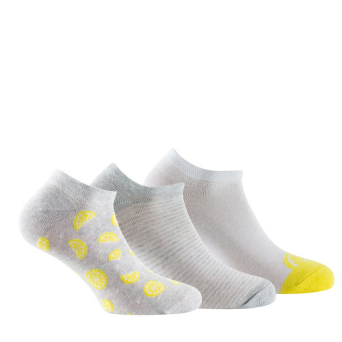 Lot de 3 paires d'invisible motif citrons, rayures, unie