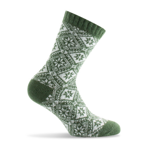 Mi-chaussettes femme fantaisie en laine bracelet jacquard coloris vert.